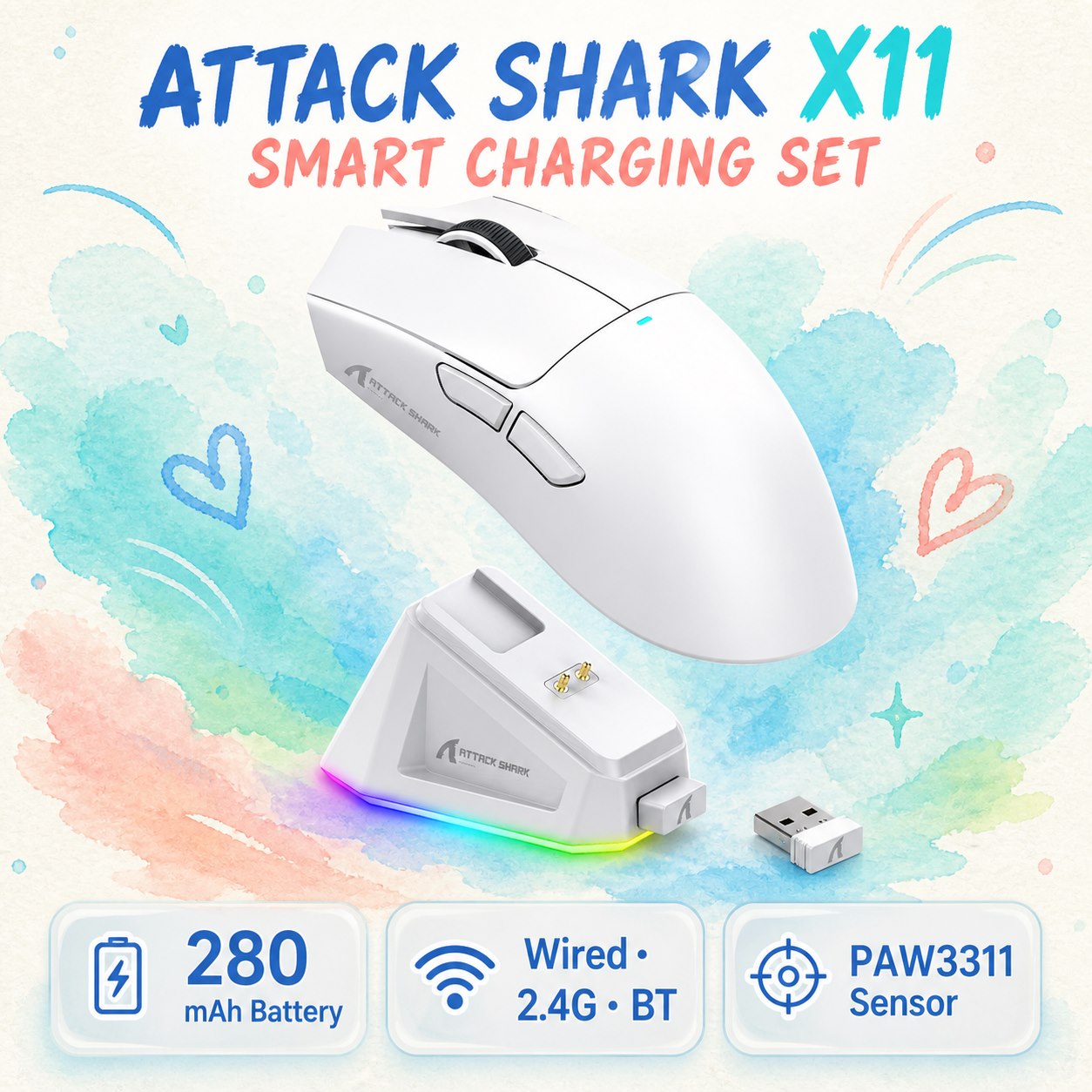 Magnetic Charging Stand - Mouse para jogos sem fio Attack