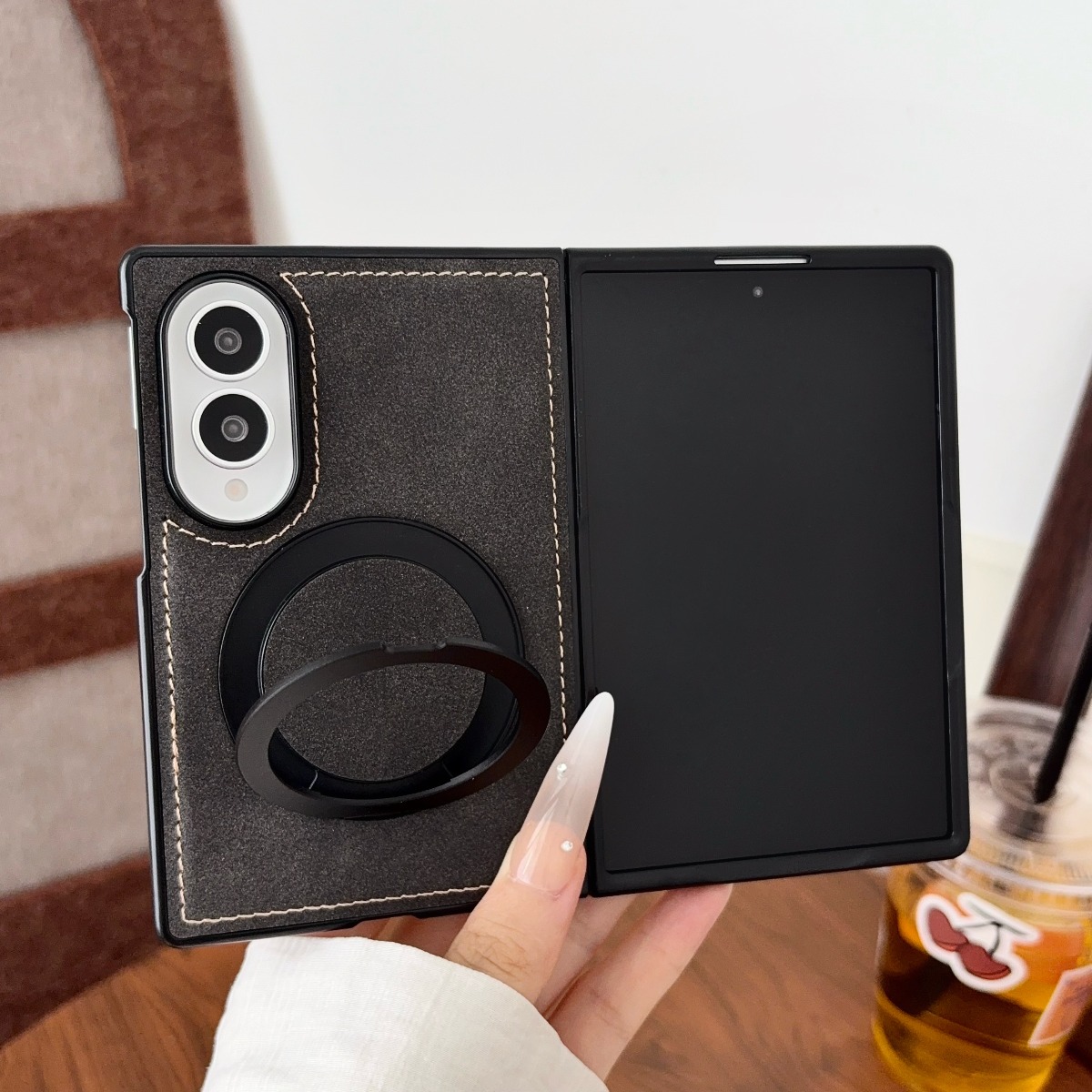 Magnetic Charging Stand - Capa de Telefone de Couro de