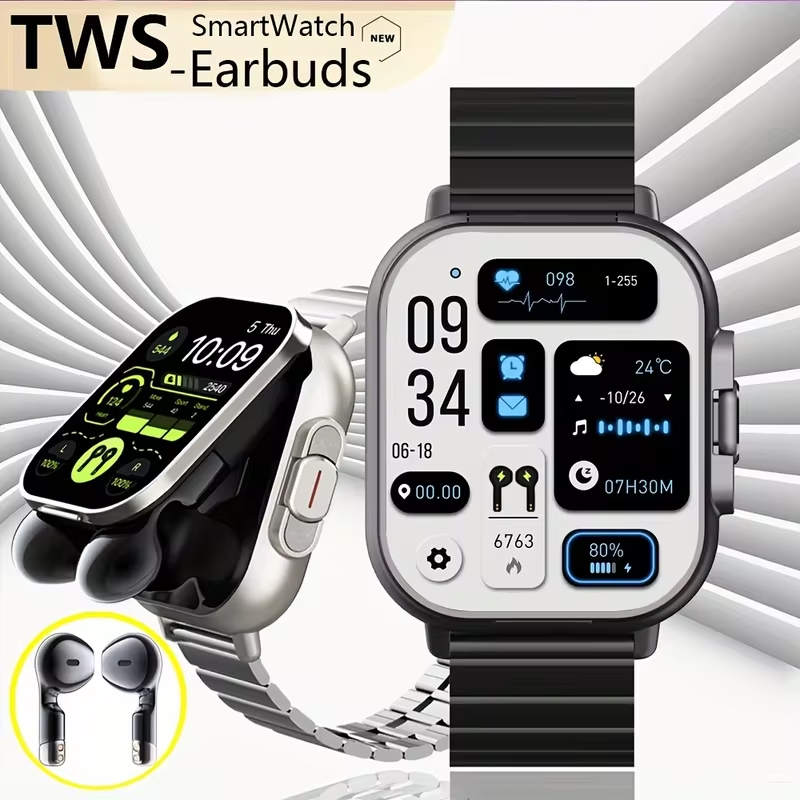 Smartwatch Headset - Nfc relógio inteligente tws 2-em-1 fone